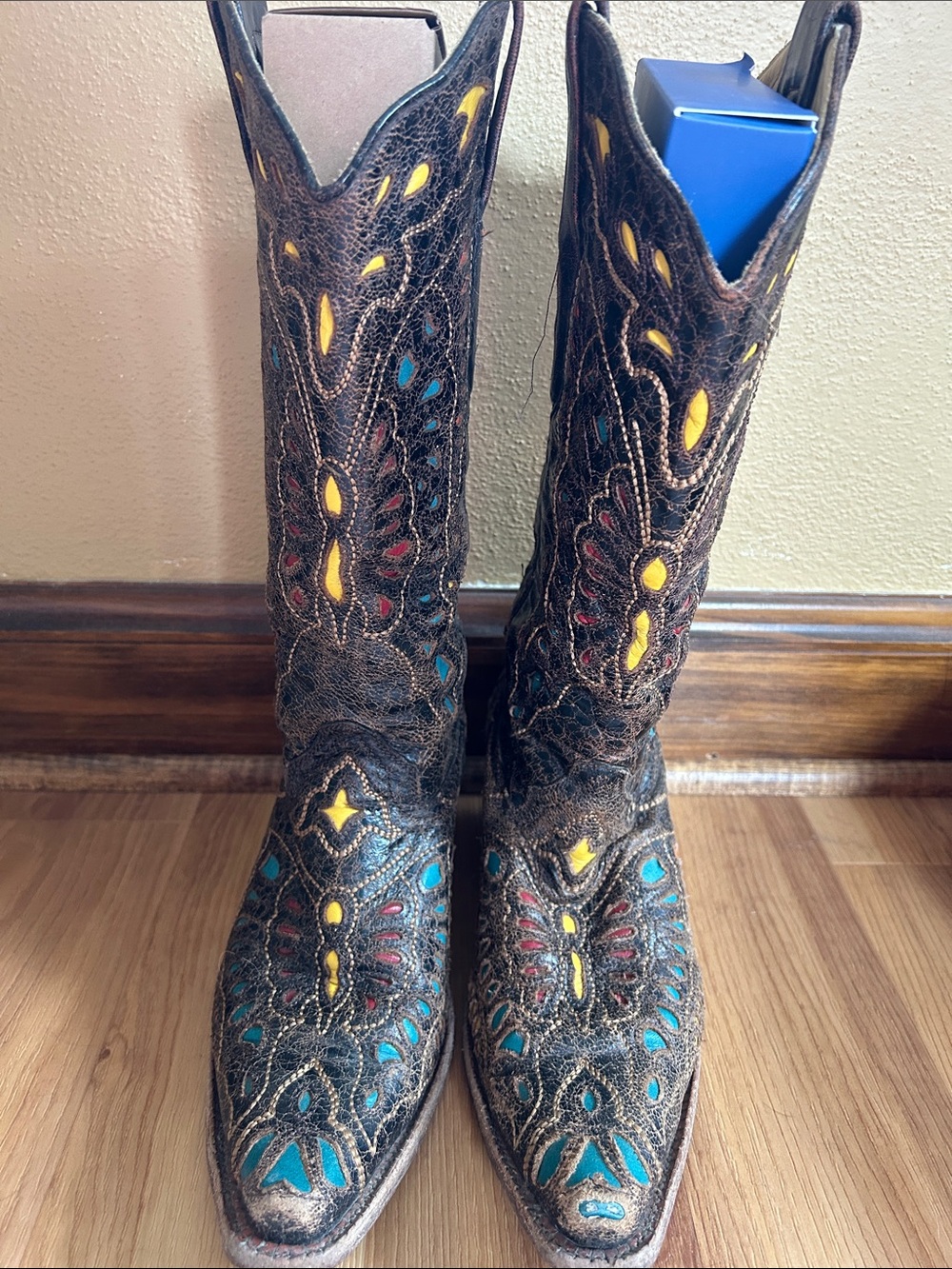 Corral Handcrafted Brown Leather Distressed Western Boots Butterfly 8.5